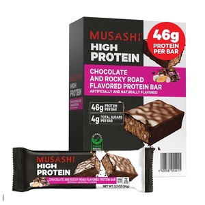 image:imageMUSASHI High Protein Bar 45g Protein 2g Total Sugars Peanut Butter amp Milk Chocolate Coated Post Workout and Protein Snack On The Go 12 Pack of 32oz 90g BarsRocky Road