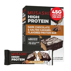 image:imageMUSASHI High Protein Bar 45g Protein 2g Total Sugars Peanut Butter amp Milk Chocolate Coated Post Workout and Protein Snack On The Go 12 Pack of 32oz 90g BarsDark Chocolate Salted Caramel