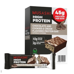 image:imageMUSASHI High Protein Bar 45g Protein 2g Total Sugars Peanut Butter amp Milk Chocolate Coated Post Workout and Protein Snack On The Go 12 Pack of 32oz 90g BarsCookies And Cream